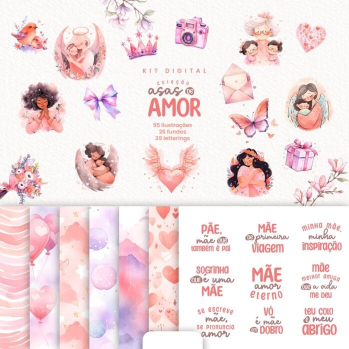Kit Digital Coleção Mães 2024 Frases Ilustrações Fofas