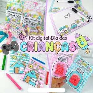 Kit Digital Dia Das Crianças Lembrancinhas Capas Ilustrações 10 Kit digital com artes temáticas infantis coloridas para colorir
