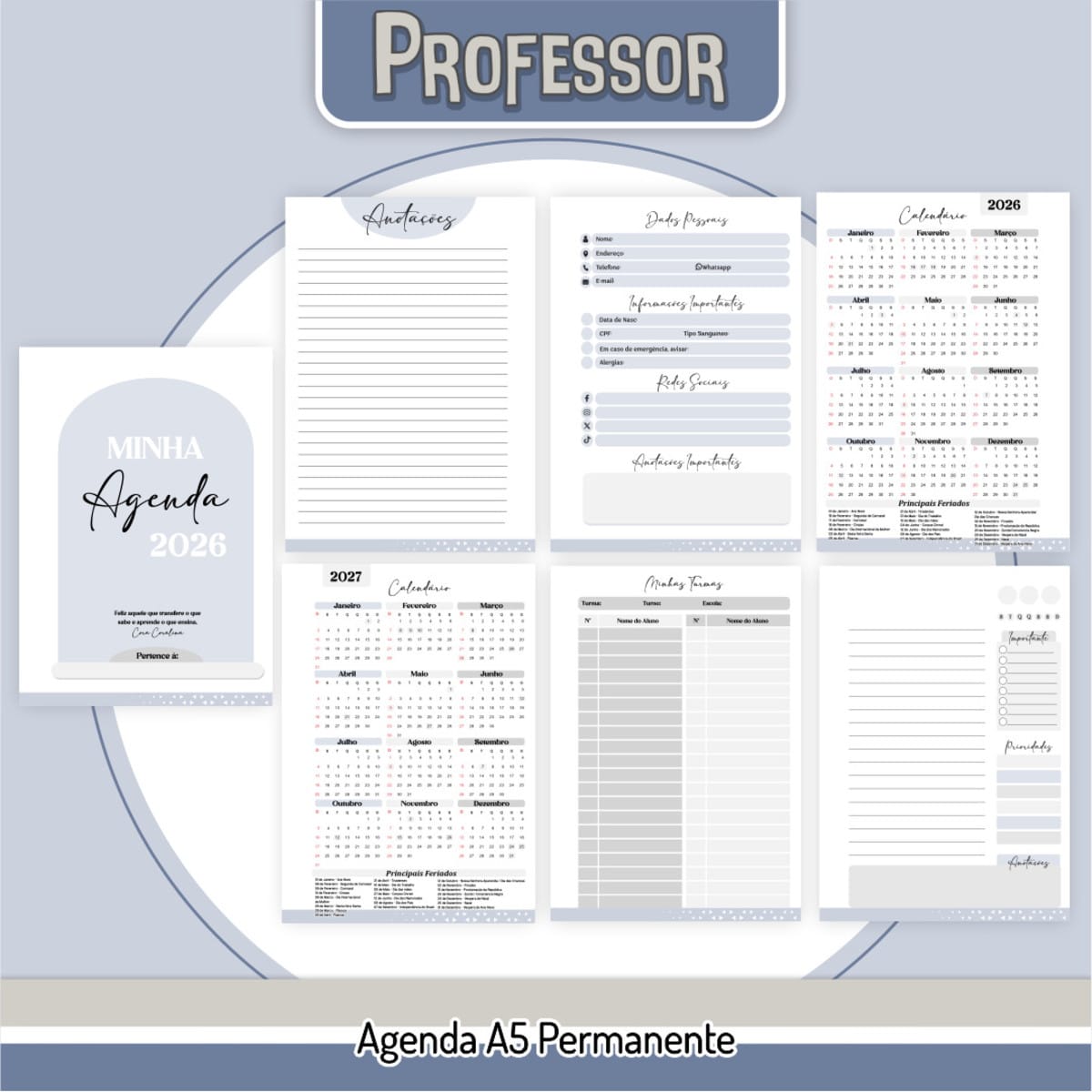Kit Digital Dia do Professor 2025 para Personalizar 3 Apresentação de páginas internas de uma agenda digital para professores.