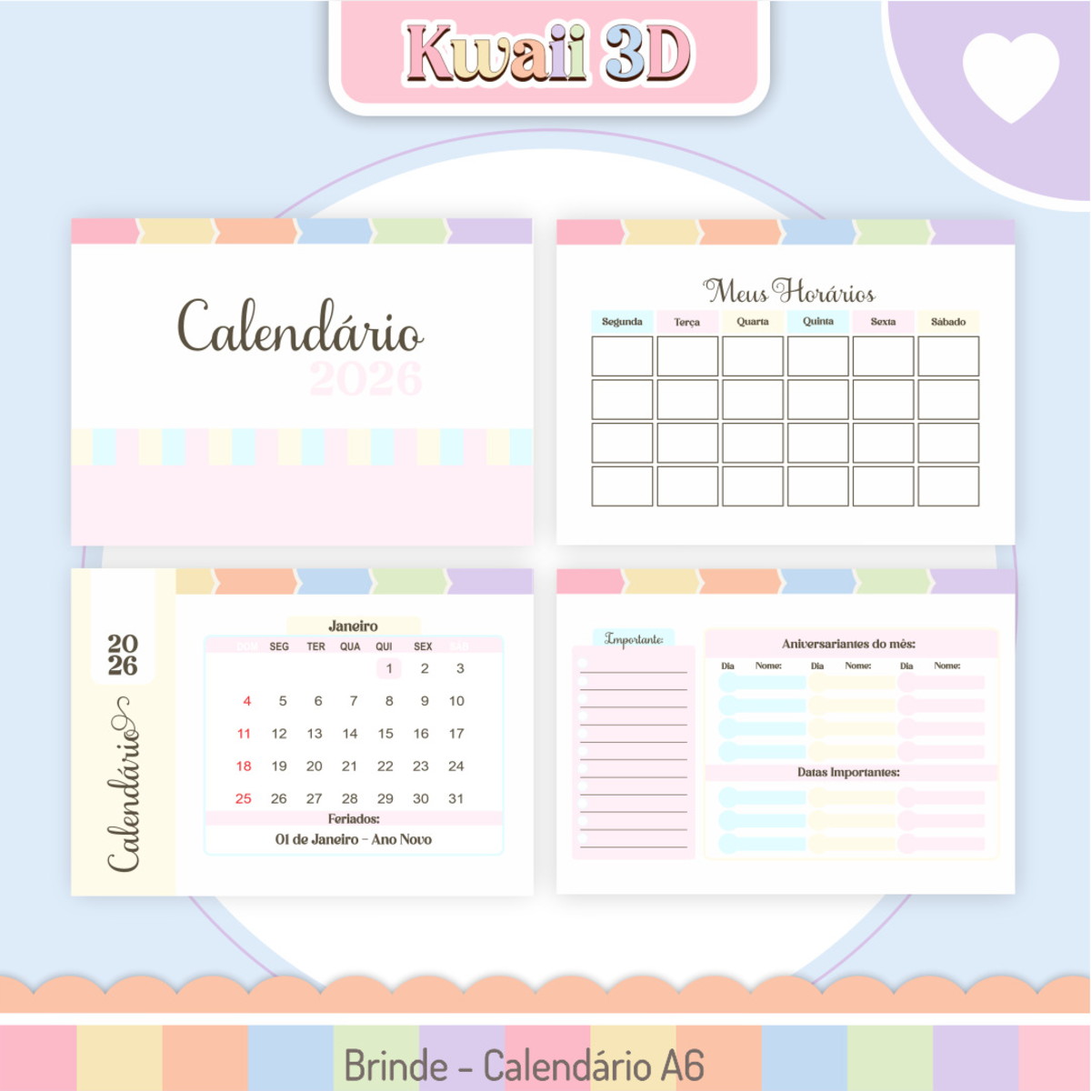 Kit Digital Dia do Professor Kawaii 3D para Imprimir 3 Kit Digital Dia do Professor Kawaii 3D para Imprimir - Imagem 3