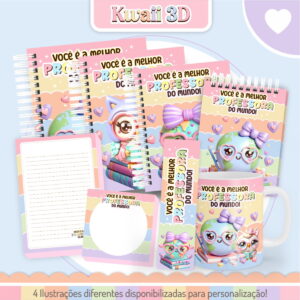 kit digital dia do professores kawaii 3d arquivo digital