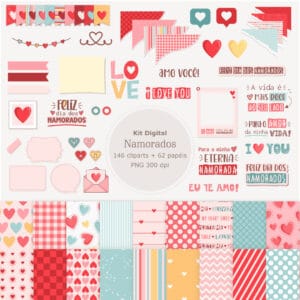 Kit Digital Dia dos Namorados Ilustrações Frases Lettering