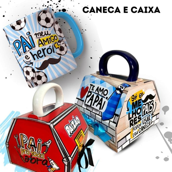 Kit Digital Dia dos Pais Arquivos de Corte Caixinhas Caneca