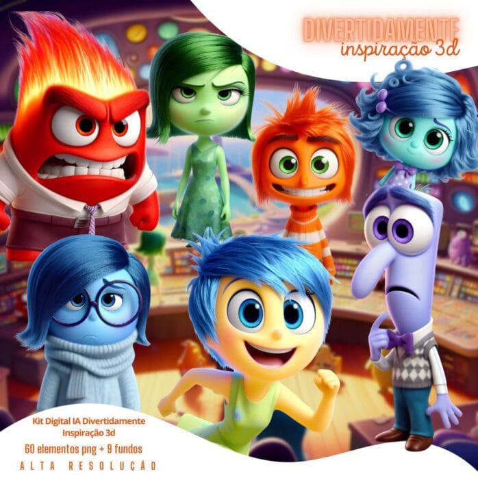 Kit Digital Divertidamente 3D Cute Ilustrações Png Emoções