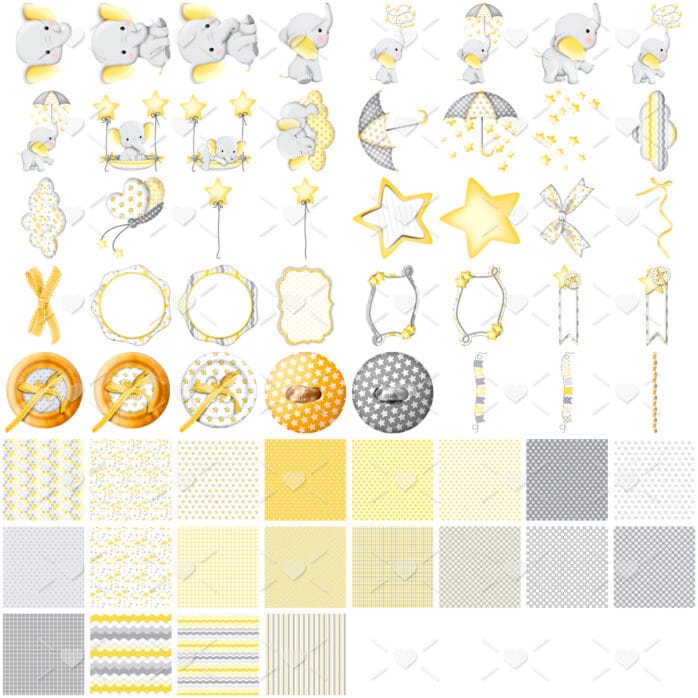 Kit Digital Elefante Amarelo Bebê Menino Png Personalizados