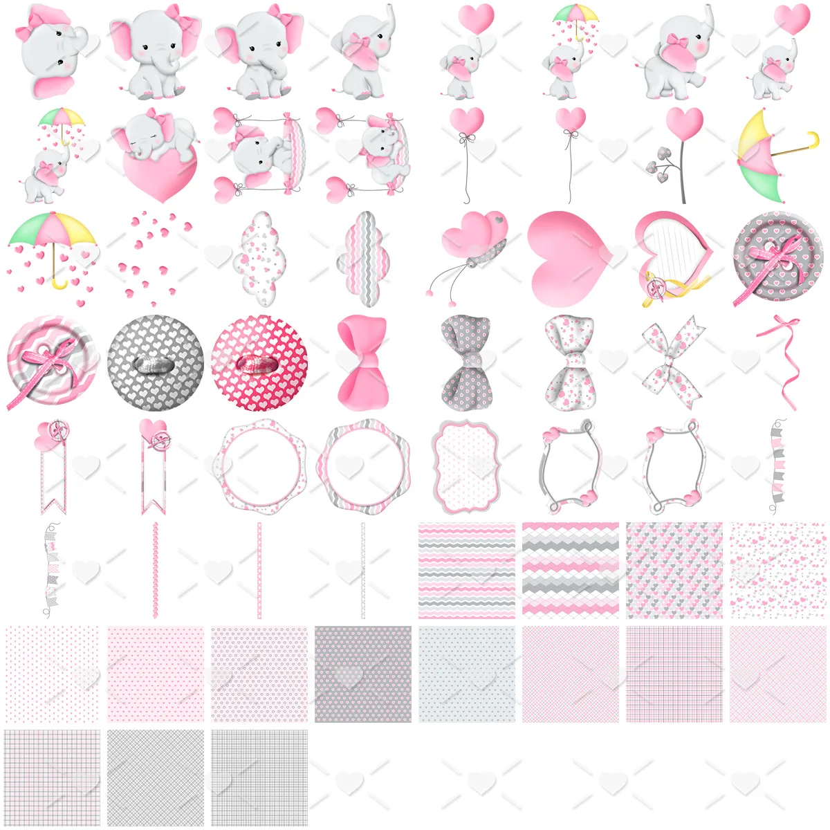 Kit Digital Elefante Rosa Bebê Menina Png Personalizados