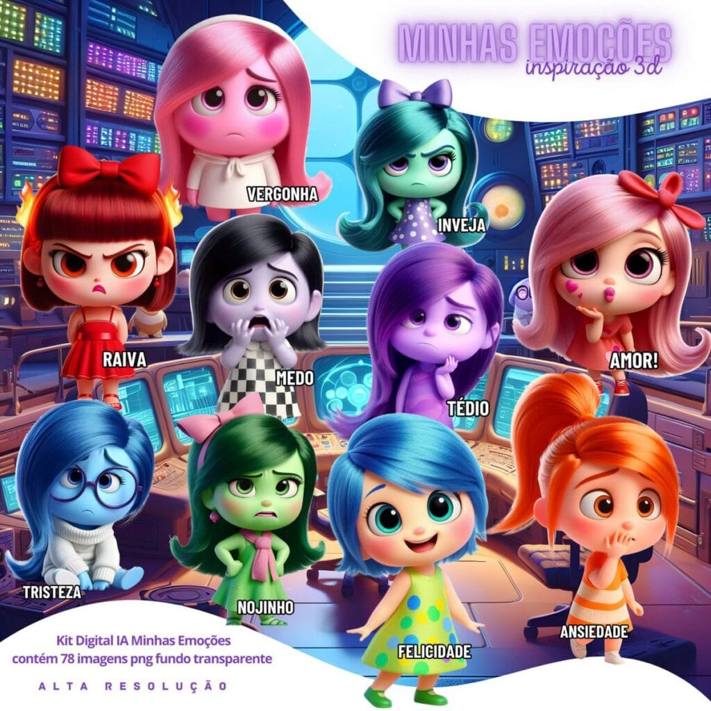 Kit Digital Emoções Divertidamente 3D Cute Ilustrações Png | Studios Cat