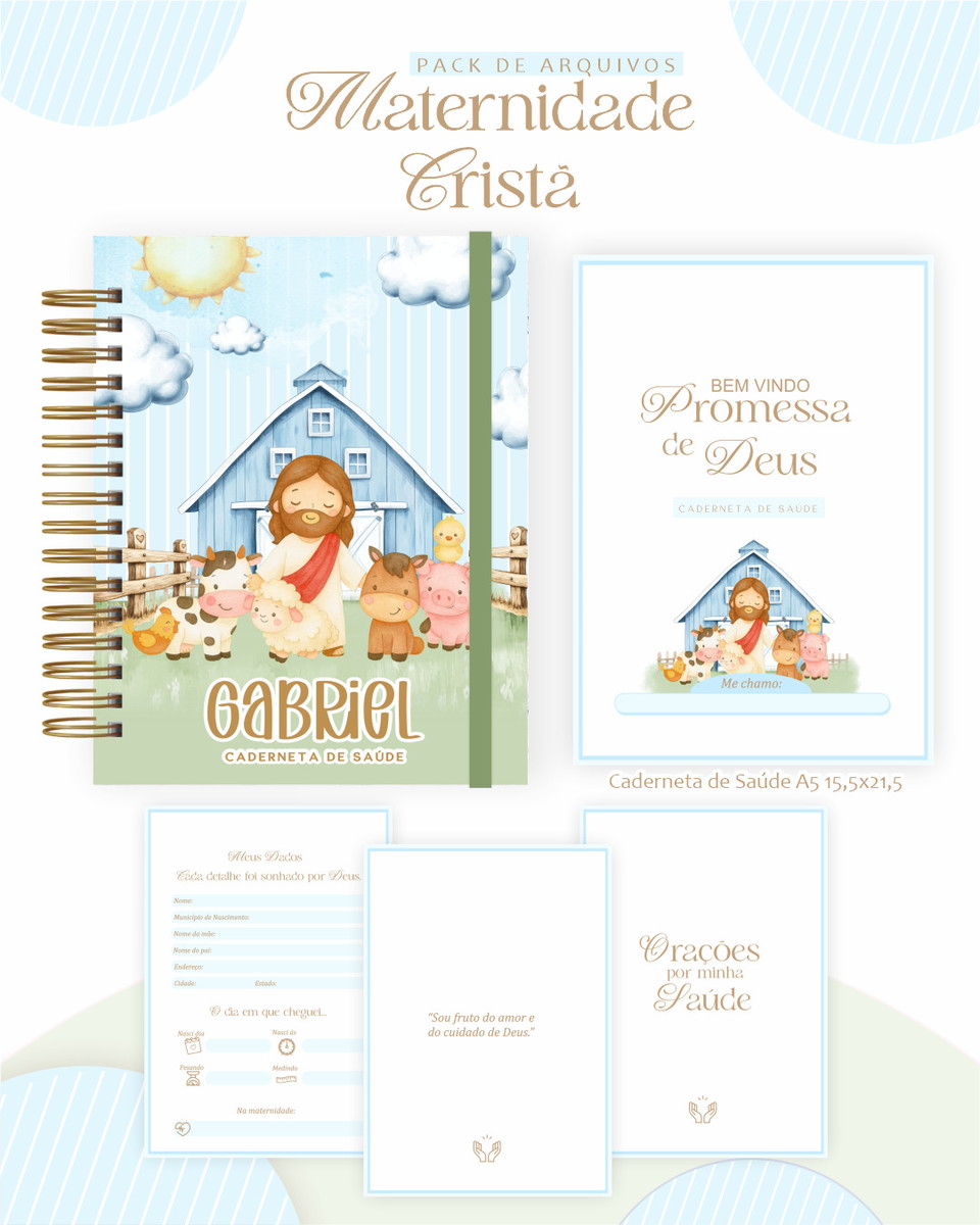 Kit Digital Encadernação Bebê Menino Fazendinha com Jesus 2 Kit Digital Encadernação Bebê Menino Fazendinha com Jesus - Imagem 2