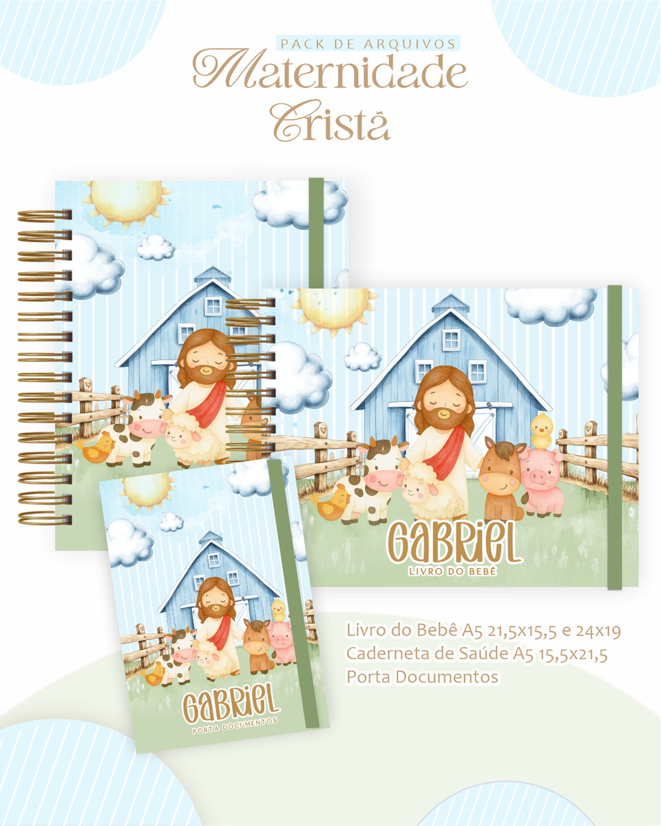 Kit Digital Encadernação Bebê Menino Fazendinha com Jesus 3 Kit Digital Encadernação Bebê Menino Fazendinha com Jesus - Imagem 3