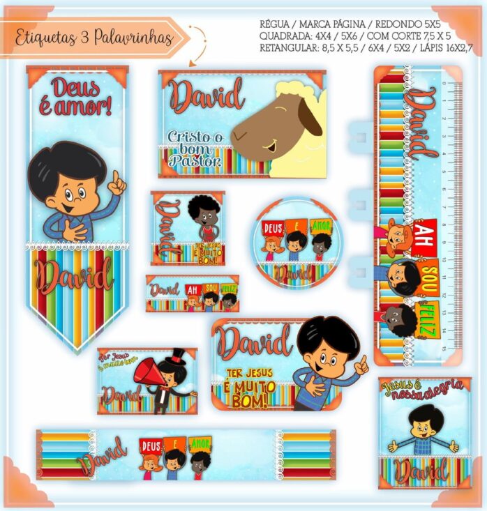 Kit Digital Etiquetas Escolares 3 Palavrinhas