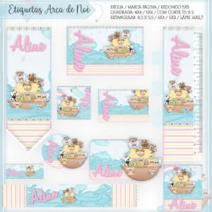 Kit Digital Etiquetas Escolares Arca de Noé - Menina 18 Kit Digital Etiquetas Escolares Arca de Noé - Menina