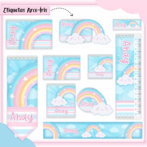 Kit Digital Etiquetas Escolares Arco Iris