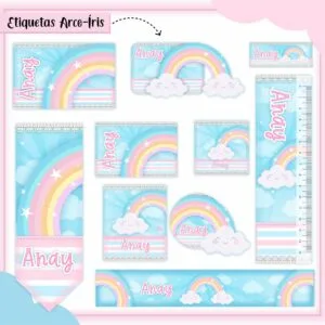 Kit Digital Etiquetas Escolares Arco Iris