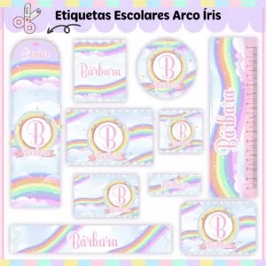 Kit Digital Etiquetas Escolares Arco-Íris V2