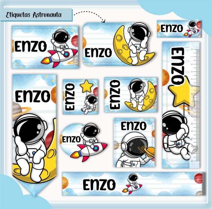 Kit Digital Etiquetas Escolares Astronauta
