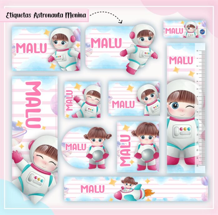 Kit Digital Etiquetas Escolares Astronauta Menina