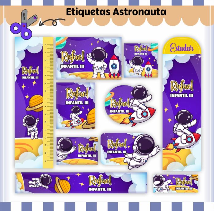 Kit Digital Etiquetas Escolares Astronauta V2
