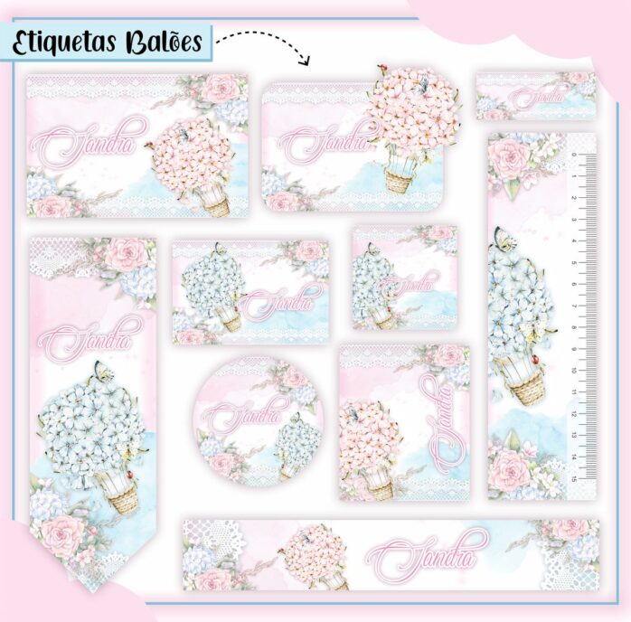 Kit Digital Etiquetas Escolares Balões Menina