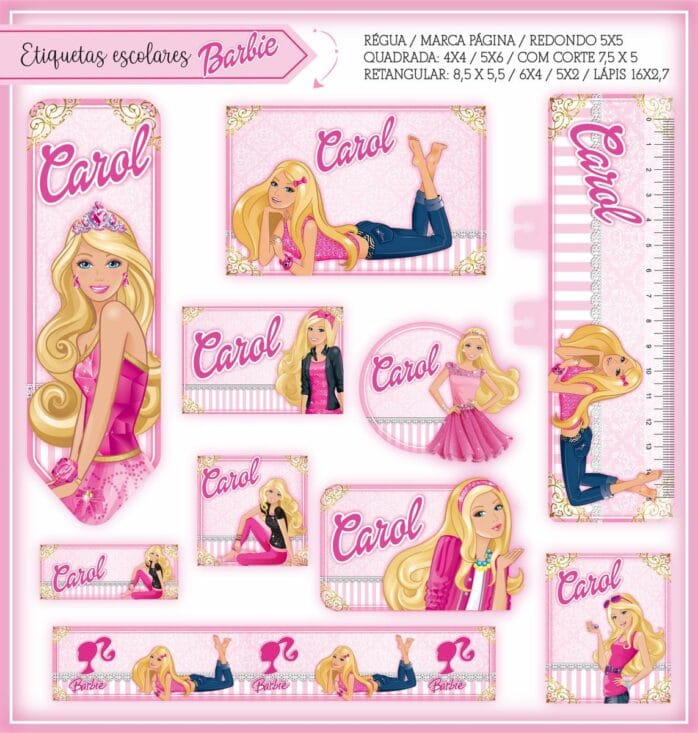 Kit Digital Etiquetas Escolares Barbie