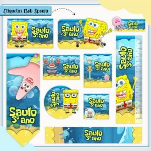 Kit Digital Etiquetas Escolares Bob Esponja