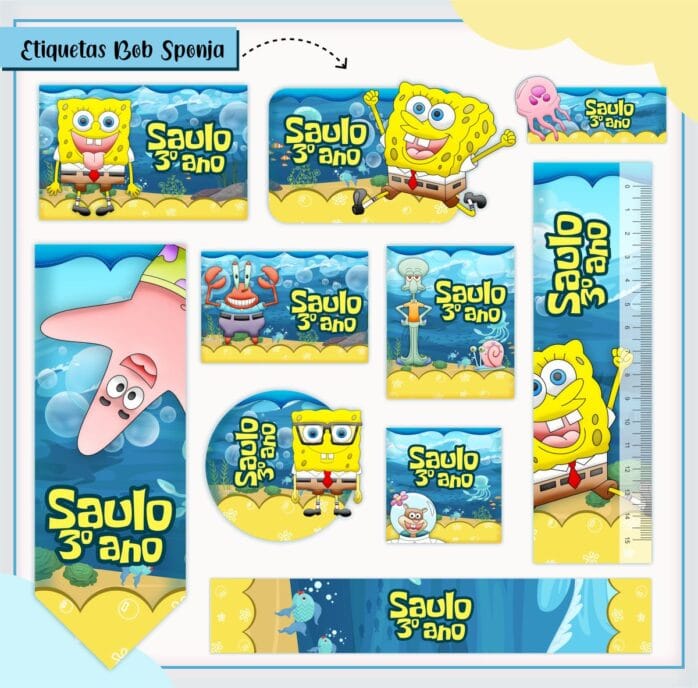 Kit Digital Etiquetas Escolares Bob Esponja