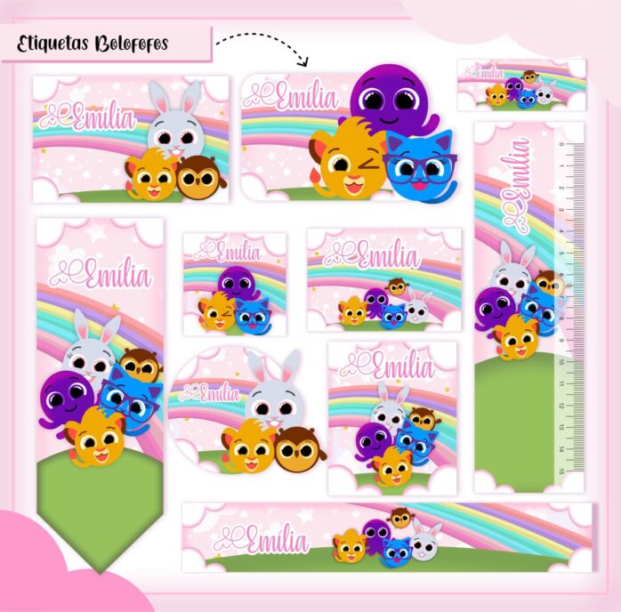 Kit Digital Etiquetas Escolares Bolofofos Menina