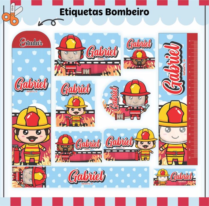 Kit Digital Etiquetas Escolares Bombeiros