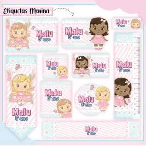 Kit Digital Etiquetas Escolares Bonequinha