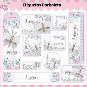 Kit Digital Etiquetas Escolares Borboletas V3 10 Kit Digital Etiquetas Escolares Borboletas V3