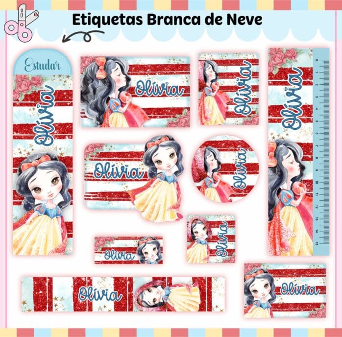 Kit Digital Etiquetas Escolares Branca de Neve