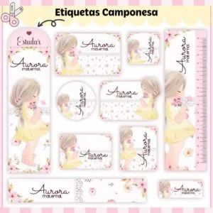 Kit Digital Etiquetas Escolares Camponesa