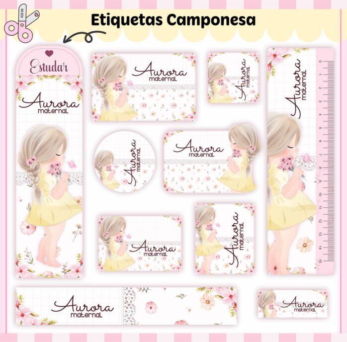 Kit Digital Etiquetas Escolares Camponesa