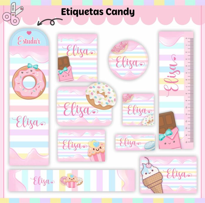 Kit Digital Etiquetas Escolares Candy