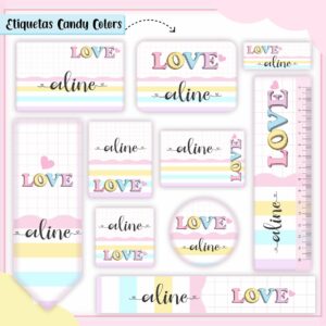 Kit Digital Etiquetas Escolares Candy Colors