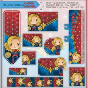 Kit Digital Etiquetas Escolares Capitã Marvel