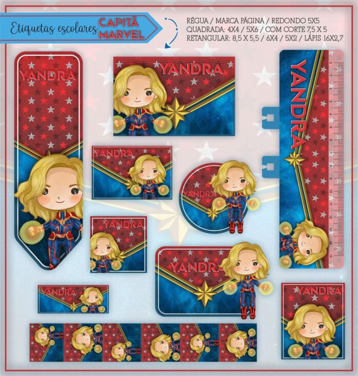 Kit Digital Etiquetas Escolares Capitã Marvel
