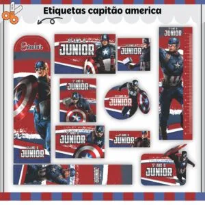 Kit Digital Etiquetas Escolares Capitão América 20 Kit Digital Etiquetas Escolares Capitão América
