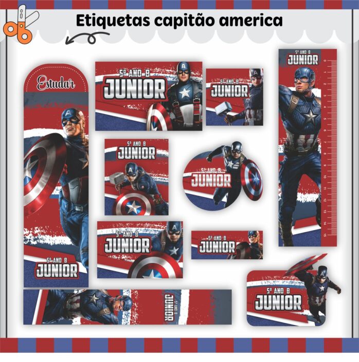 Kit Digital Etiquetas Escolares Capitão América