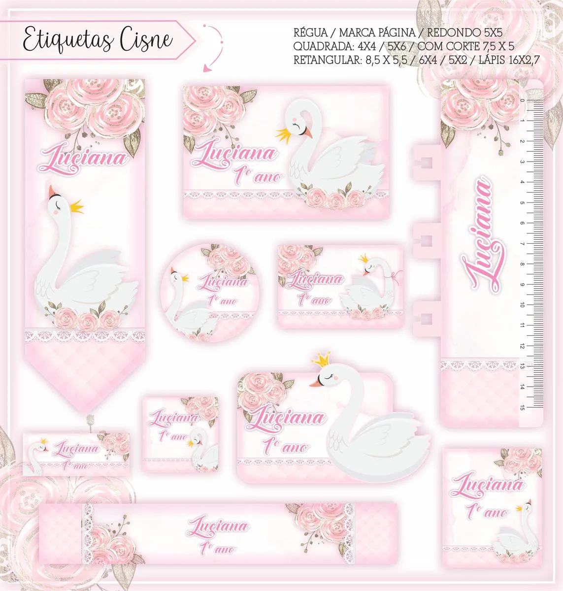 Kit Digital Etiquetas Escolares Cisne