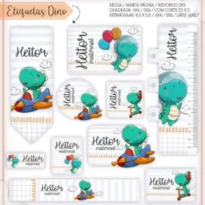 Kit Digital Etiquetas Escolares Dino