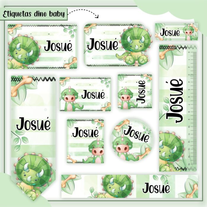 Kit Digital Etiquetas Escolares Dino Baby