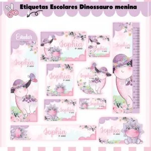 Kit Digital Etiquetas Escolares Dino Menina