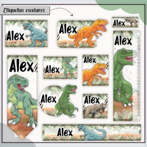 Kit Digital Etiquetas Escolares Dinossauro T-Rex