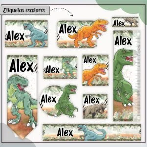 Kit Digital Etiquetas Escolares Dinossauro T-Rex