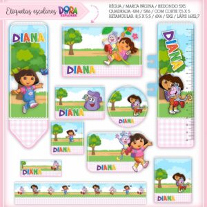 Kit Digital Etiquetas Escolares Dora Aventureira