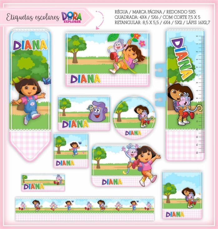Kit Digital Etiquetas Escolares Dora Aventureira