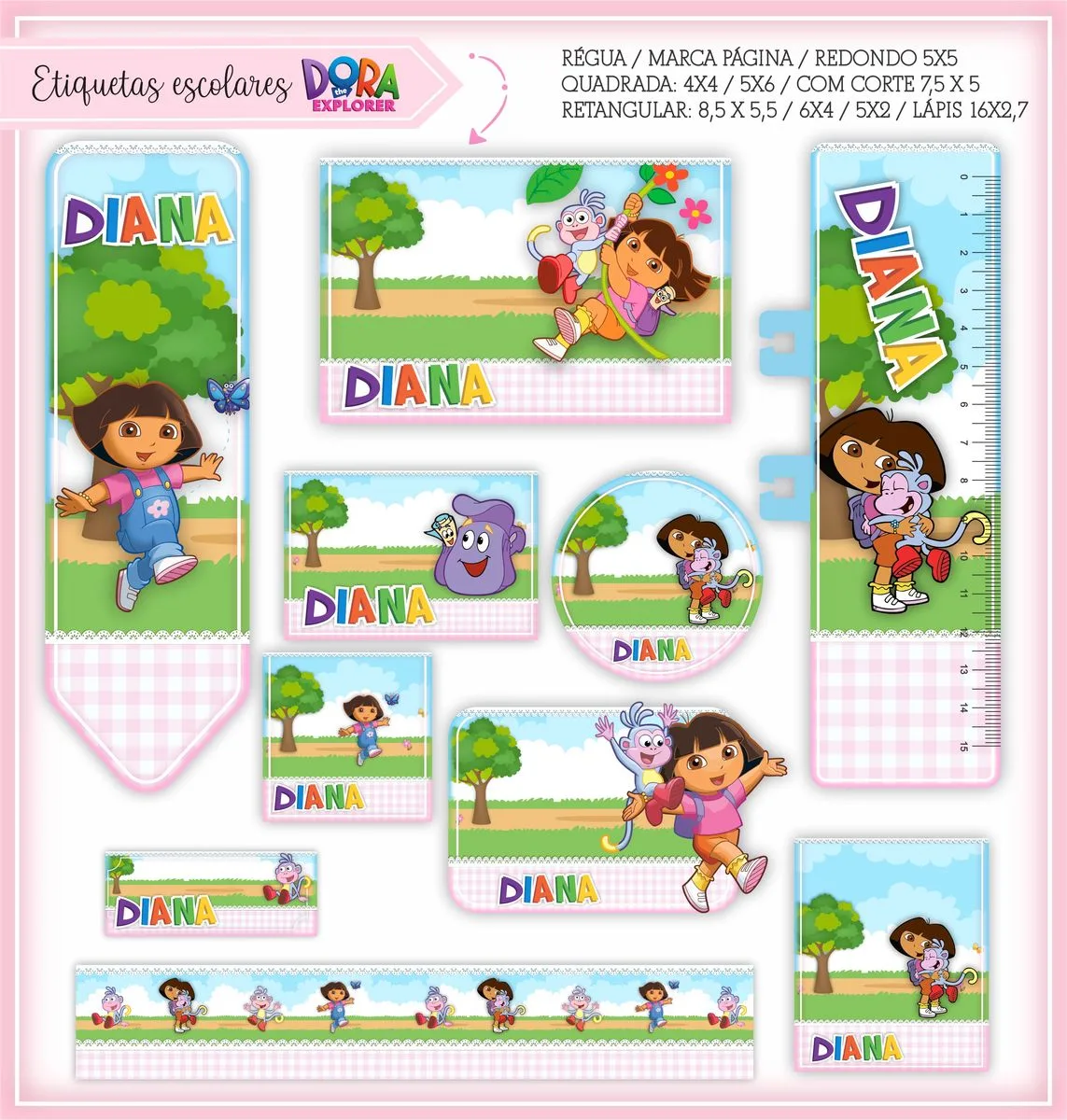 Kit Digital Etiquetas Escolares Dora Aventureira 1 Kit Digital Etiquetas Escolares Dora Aventureira