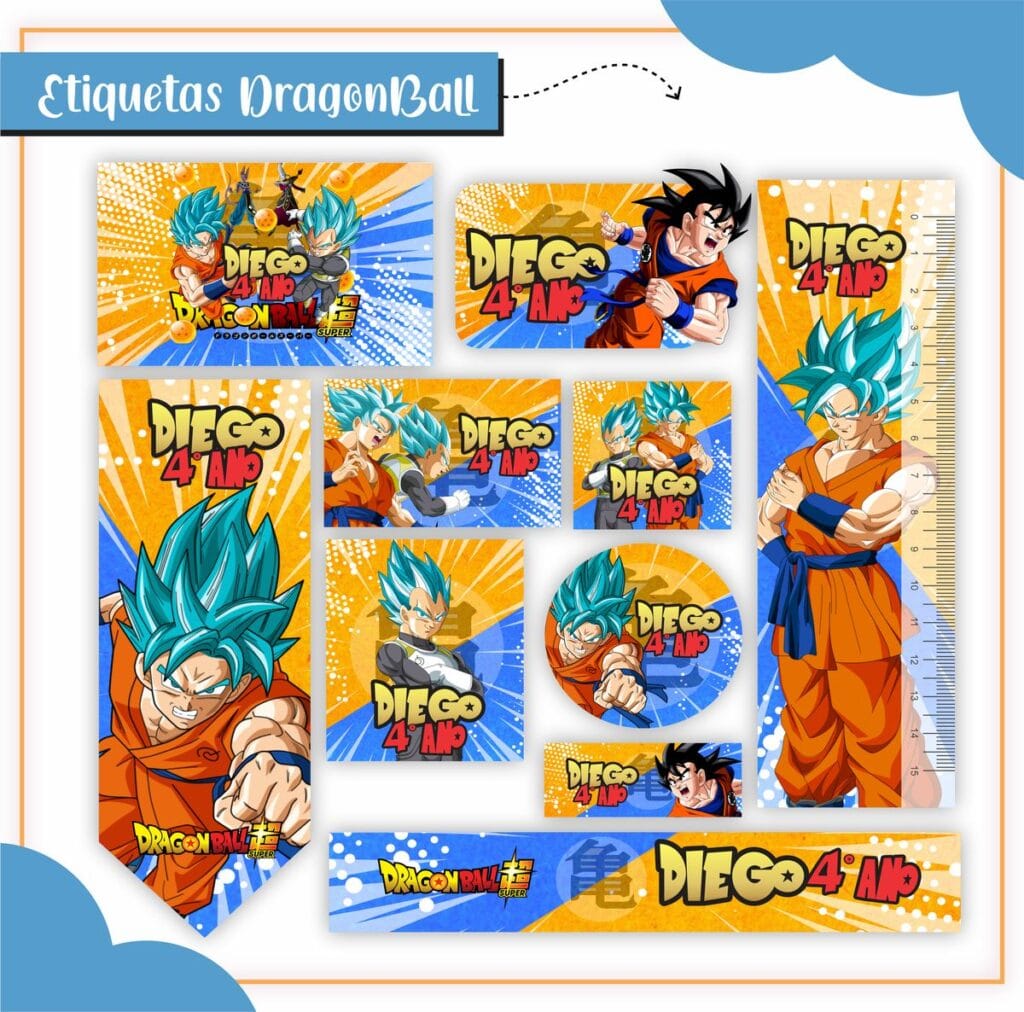 Kit Digital Etiquetas Escolares Dragon Ball Z | Studios Cat