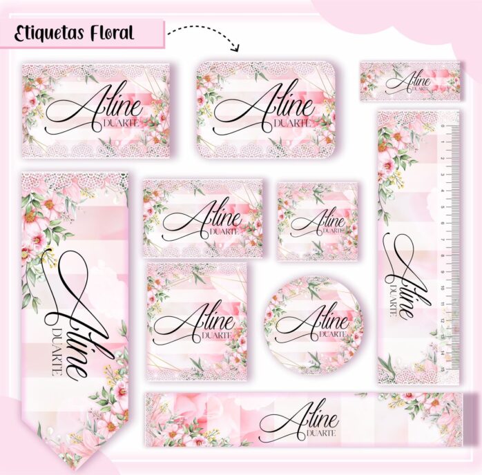 Kit Digital Etiquetas Escolares Floral
