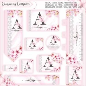 Kit Digital Etiquetas Escolares Floral Cerejeira 14 Kit Digital Etiquetas Escolares Floral Cerejeira